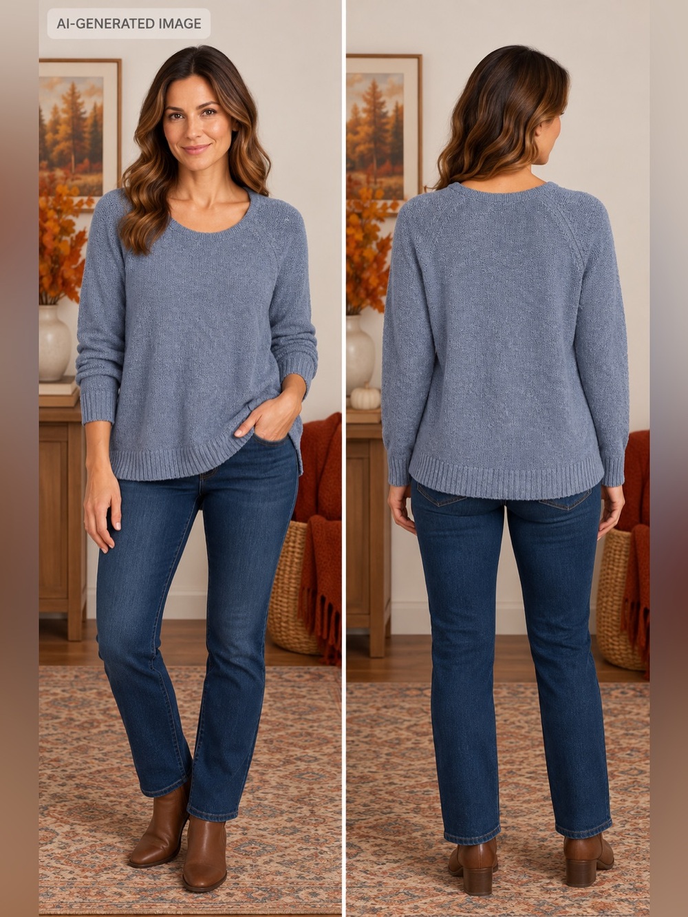 L.L. Bean Women’s Muted Light Blue Textured Crewneck Sweater